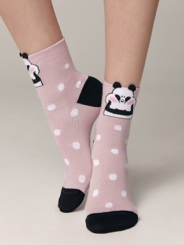 Bunte Damen Socken mit süßem Panda-Motiv, Puderrosa-Farbe